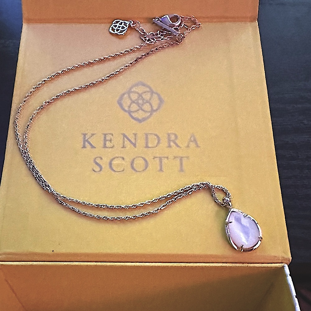Kendra Scott Necklace Gold and White kiri teardrop opaque (cleaned & polished)